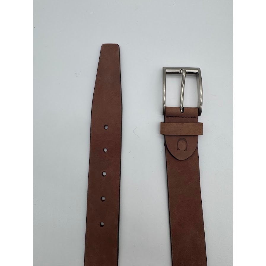 Canali Mens Brown Suede Leather Belt Solid Brass Buckle Made In Italy